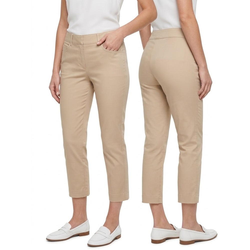 White House Black Market Slim Ankle Pants Tan Khaki Side Zip Trousers 2